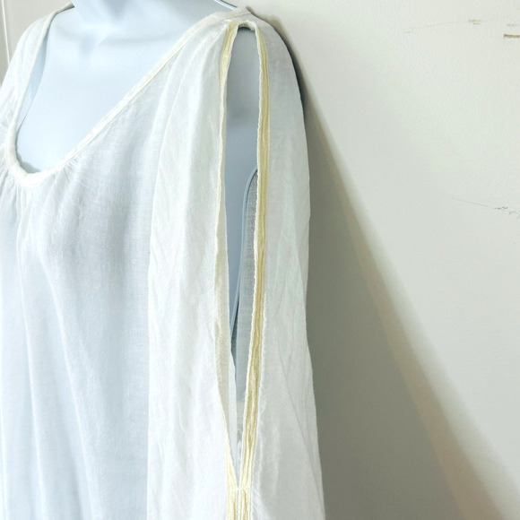 Sunday St Tropez White Linen Tunic M Beach Cover Up Slit Sleeves France Resort - Picture 3 of 8